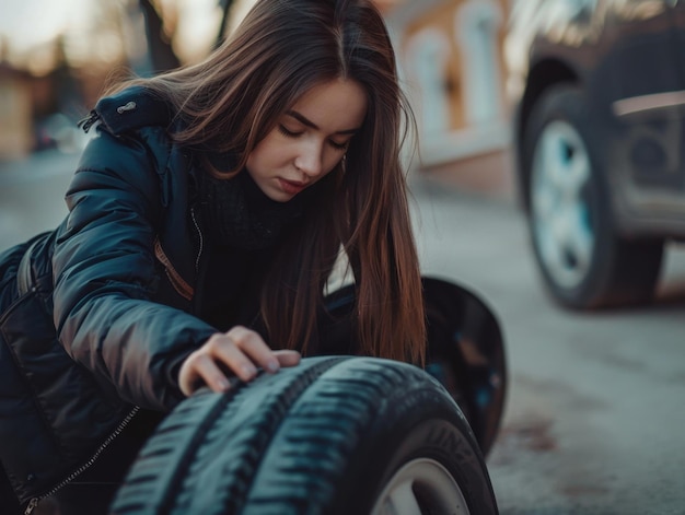 girl replaces wheel car ai generated 1315872 139 1